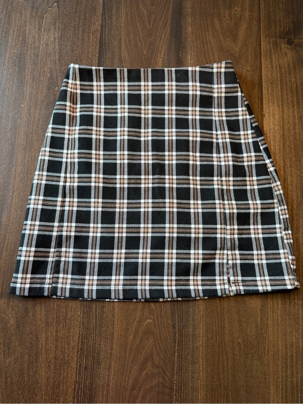 Brandy Melville Black, Brown & Cream Plaid Mini Skirt